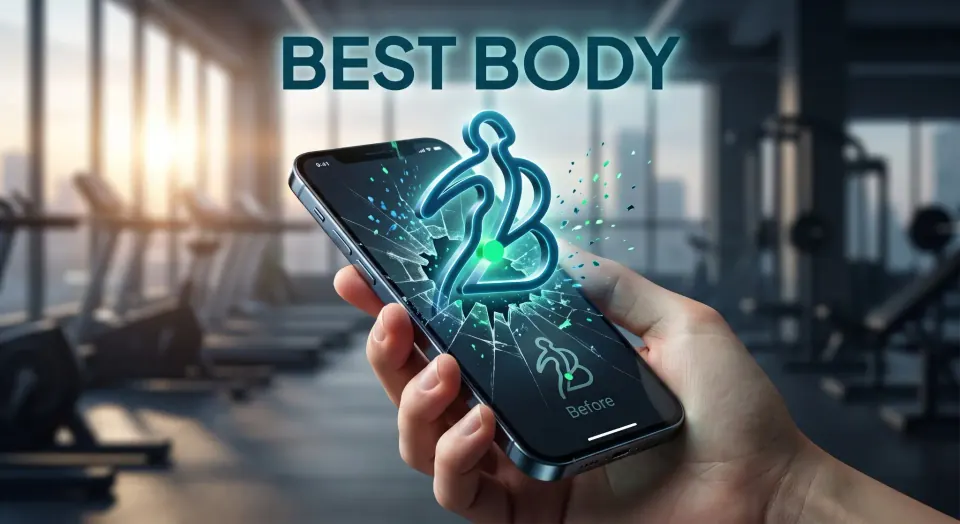 BestBody UK health and fitness app shown on a smartphone